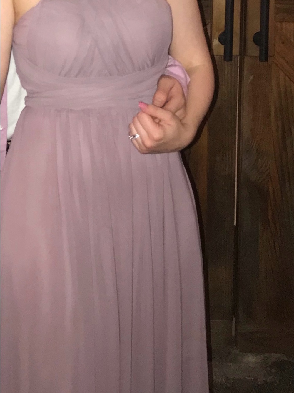 JJs House Mauve Strapless Chiffon Maxi Dress